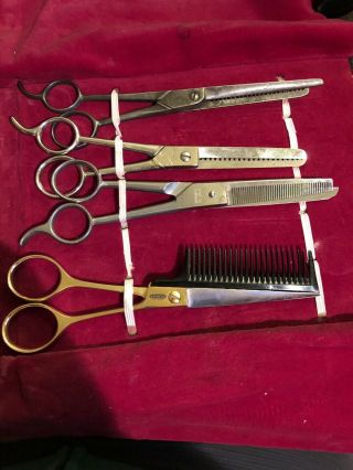 Vtg Barber’s Stylist Hair Kit Tondeo Weck Blending Scissors Razors Germany Italy