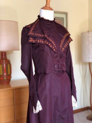 1900s Edwardian Dress Antique Silk 2 Piece Gown Shirtwaist Skirt Set Lace Trim