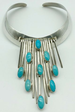 CAROL FELLEY TURQUOISE NECKLACE STERLING SILVER CHOKER COLLAR 99g Vintage 1987 3