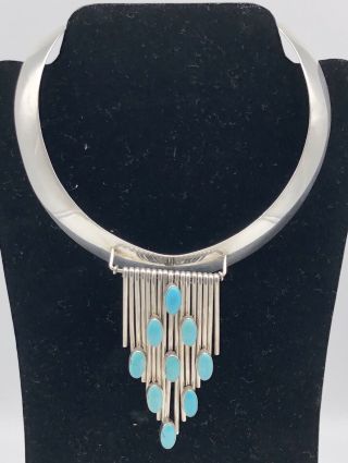CAROL FELLEY TURQUOISE NECKLACE STERLING SILVER CHOKER COLLAR 99g Vintage 1987 4