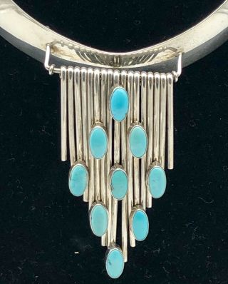CAROL FELLEY TURQUOISE NECKLACE STERLING SILVER CHOKER COLLAR 99g Vintage 1987 5