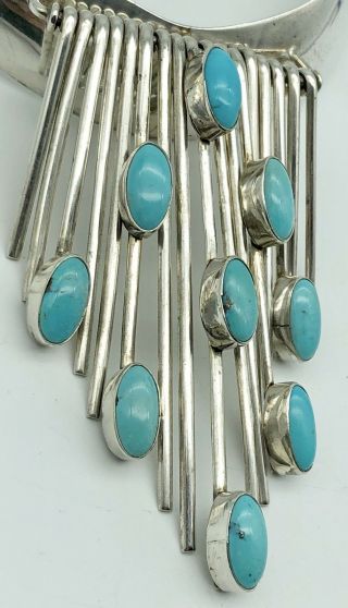 CAROL FELLEY TURQUOISE NECKLACE STERLING SILVER CHOKER COLLAR 99g Vintage 1987 8