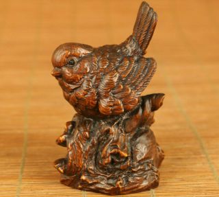 Antique Old Boxwood Birdie Statue Figure Netsuke Hand Piece Noble Gift Decorate