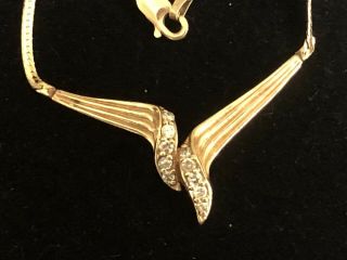 Estate Vintage 14k Gold Natural Diamond Necklace Pendant Signed Er Chevron