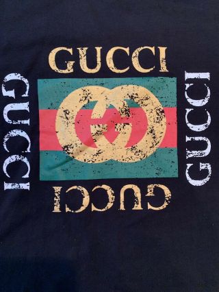 Gucci Washed Vintage T - Shirt Men ' s Black Distressed Logo Tee - Size M 2