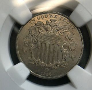 1866 Shield Nickel With Rays Ms - 64 Ngc Very Rare