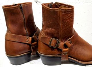 Vtg Frye Women ' s Brown Leather Cowboy Zip Ankle Harness Boots SZ 10 Made USA 5