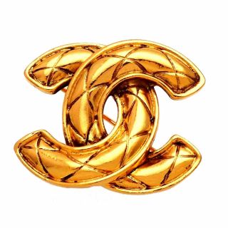Authentic Vintage Chanel Pin Brooch Large Quilted Cc Logo Pi2108