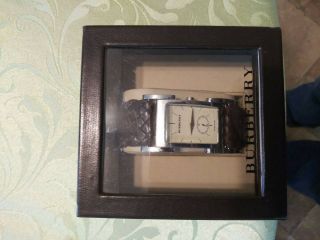 Vintage Burberry Watch,  tank style,  braided leather strap,  Stainless case,  Swiss 3
