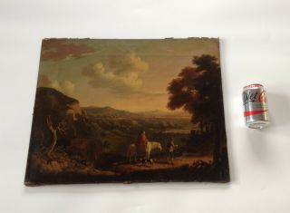 Fine Antique 18th Century Continental School Oil on Canvas - Travellers Landscape 10