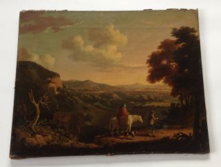Fine Antique 18th Century Continental School Oil on Canvas - Travellers Landscape 11