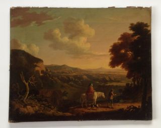 Fine Antique 18th Century Continental School Oil on Canvas - Travellers Landscape 2