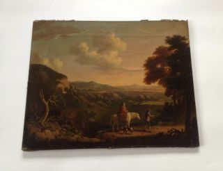 Fine Antique 18th Century Continental School Oil on Canvas - Travellers Landscape 9