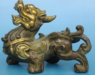 China Old Copper Gilding Carving Unicorn Pi Xiu Statue /qianlong Mark E01
