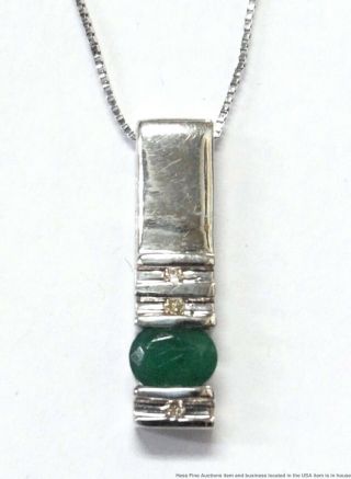 Natural Emerald Diamond 14k White Gold Pendant Ladies Vintage W Chain Necklace