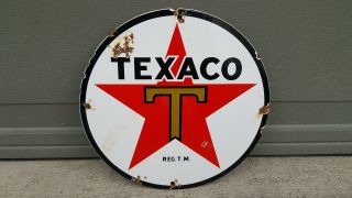 Vintage Texaco Gasoline & Oil 11 3/4 " Porcelain Gas & Oil Sign,  Lubster