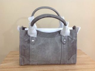 Frye Melissa Antique Pull Up Italian Leather Top Zip Satchel Ice Grey $388 NWT 2