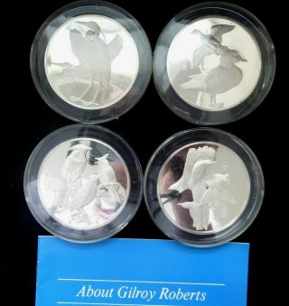 4 Vintage 1975 Franklin Gilroy Roberts Birds 2.  3 Oz Sterling Silver Medal