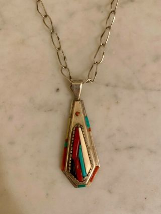 Vintage Native American Sterling Silver Turquoise Pendant Signed David Tune