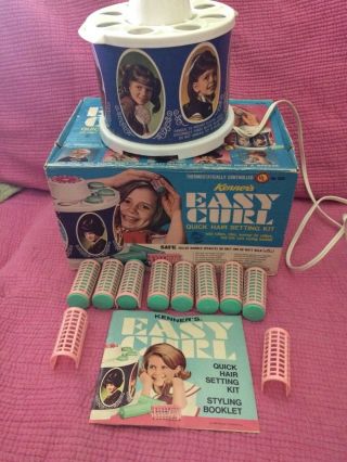 Vintage 1968 Kenner Easy Curl Hot Rollers Curlers,  Clips