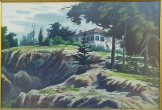 Vintage California Landscape Watercolor Signed By Listed Artist Dillon Lauritzen