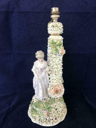 Good Antique Dredsen / Volkstedt Schneeballen Figure Lamp Base.  2.  C1880.