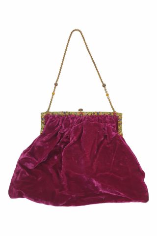 Vintage 1930s 1940s Maroon Flapper Style Velvet Handbag (l)