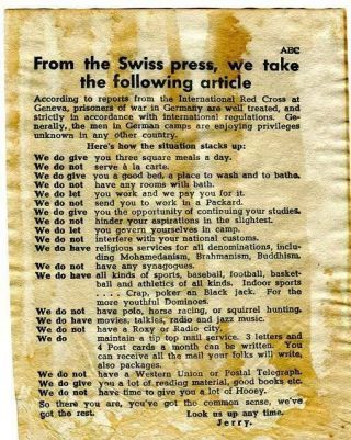 WORLD WAR II PROPAGANDA LEAFLET,  LAWS AND RIGHTS FOR P.  O.  W.  s 2