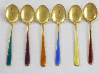 Lovely Vintage Solid Sterling Silver And Enamel Tea Spoons Nm Thune Norway 50 G