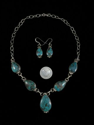 Vintage Navajo Necklace And Earrings Set - Silver And Turquoise - Marcella James