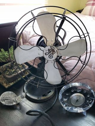 Vtg Antique Ge General Electric Aou Brass Blade Fan 3 Speed Oscillating