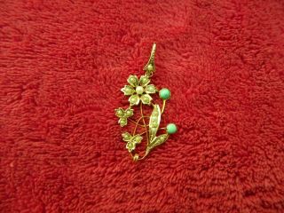 VICTORIAN STAMPED 9 CARAT GOLD TURQUOISE AND SEED PEARL FLOWER PENDANT 31mm 4