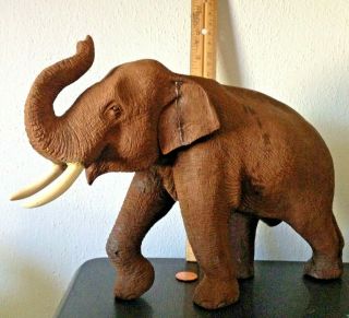 Vintage Tusked Asian Elephant On The Move - A Unique Artistry Wood Carving