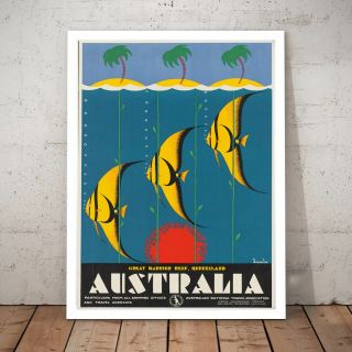 Great Barrier Reef Vintage Travel Australia Art Poster Print - A4 A3 A2 Framed