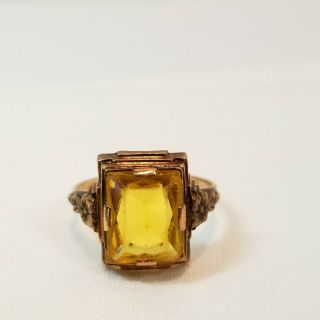 Ostby Barton OB Ring 10K Gold Yellow Glass Art Deco Nouveau Ladies Antique - J 4