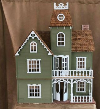 Vintage Handmade Dollhouse 39 " Victorian Style Mansion Wood Doll House Green