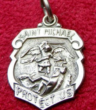 Army Chaplains Rare Vintage Wwii Sterling Silver St.  Michael Dog Tag Chain Medal