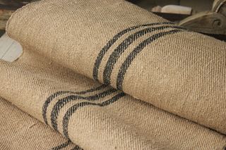 Grain Sack Fabric Vintage Table / Stair Runner Yardage Black Charcoal Stripe 1yd