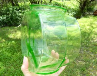 Vintage Vaseline Glass Fish Bowl Green Depression Uranium Glass 8