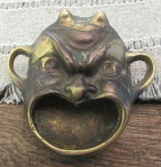 Antique Chinese Brass Bronze Devil Face Incense Burner Open Mouth Halloween
