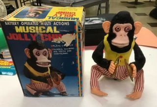 Vintage Battery Operated Musical Jolly Chimp Monkey Box