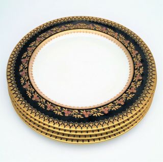 Tiffany & Co - 4 Cobalt & Gold Encrusted Dinner Plates By Brownfield 