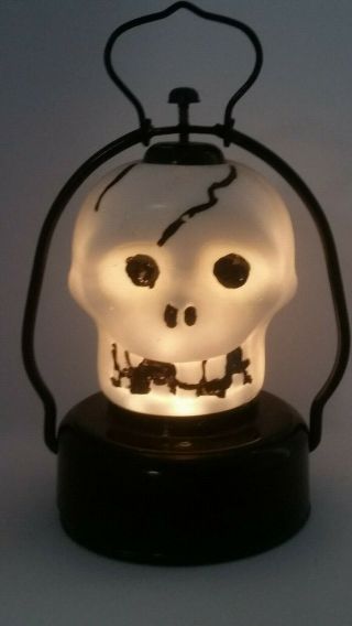 Vintage Hong Kong Halloween Milk Glass Skull Battery Operated Lantern - 1940 