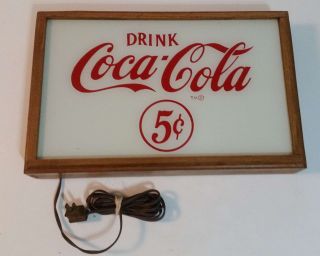 Vintage Drink Coca - Cola 5¢ Coke Soda Fountain Lighted Advertising Sign