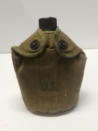 Rare Vintage Ww2 Army Aluminum Canteen - Cover Stamped U.  S.  Vollrat Dated 1945