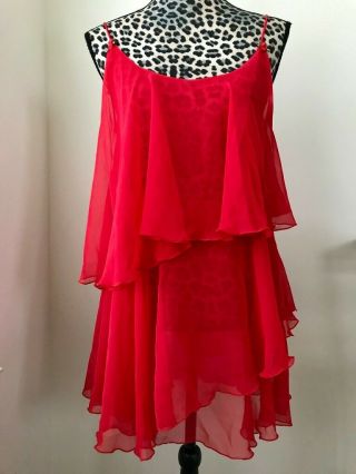 Valentino Intimo Vintage Iconic Red Sheer Ruffled Chemise Lingerie,  Size Small