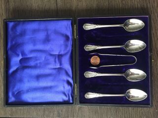 LOVELY Antique 5pc Sterling Silver Tea Spoon And Sugar Tong Set Demitasse 8