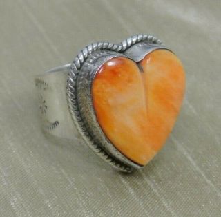 Vintage Dan Dodson Native American Sterling Silver Spiny Oyster Heart Ring Sz 5