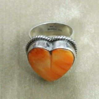 Vintage Dan Dodson Native American Sterling Silver Spiny Oyster Heart Ring Sz 5 3