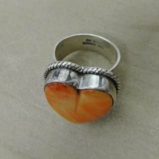 Vintage Dan Dodson Native American Sterling Silver Spiny Oyster Heart Ring Sz 5 5